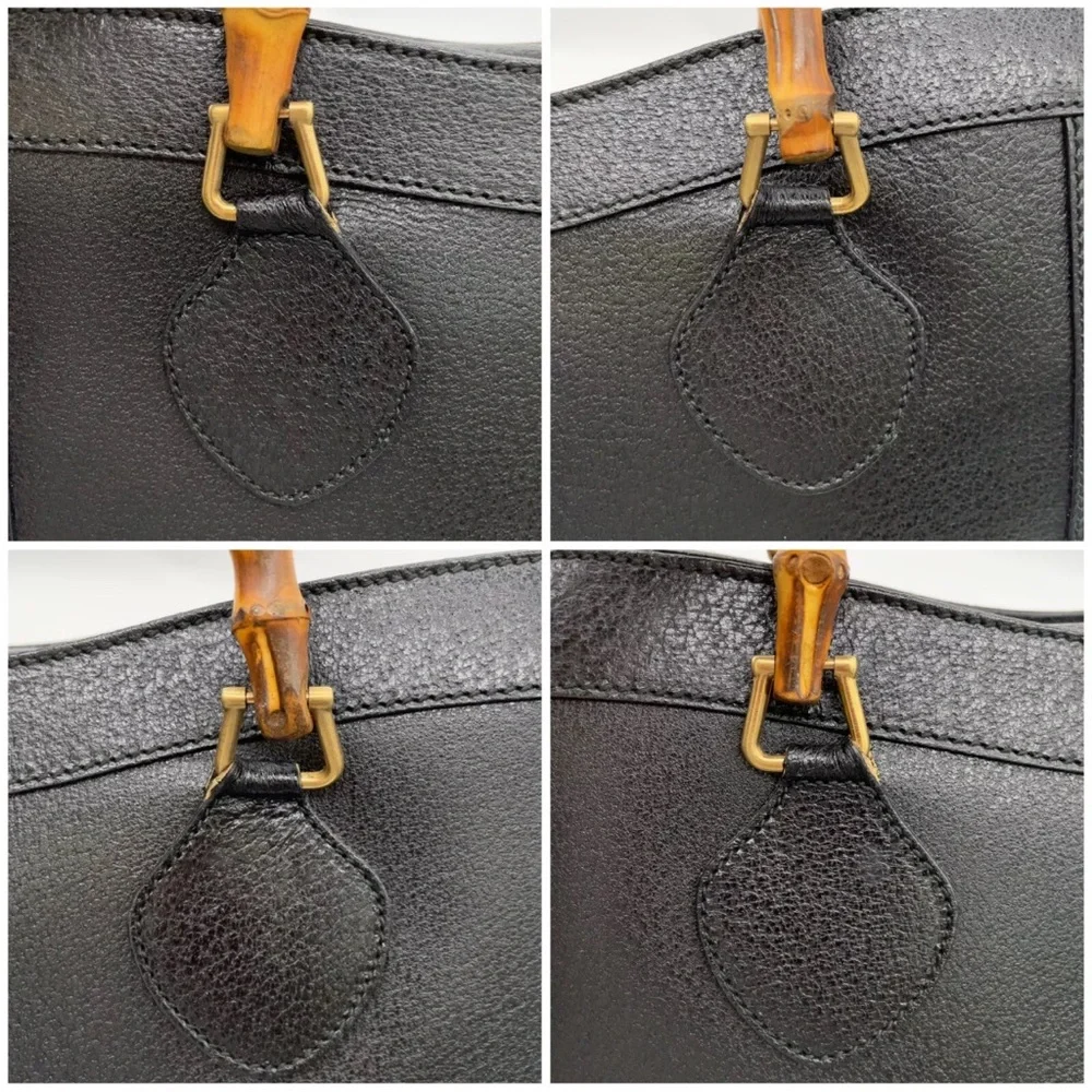 Vintage Gucci Bamboo Black Leather HandBag “Diana bag” inside is clean - Picture 14 of 17